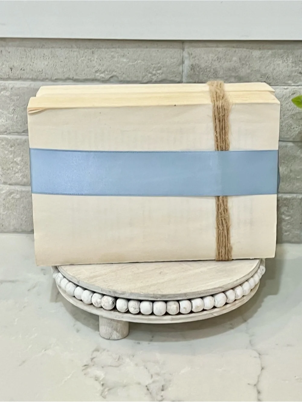 White Decorative real Book Stack with Light Blue Ribbon - Love Always
